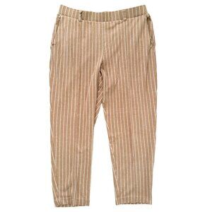 Lands End Brown & White Striped Pull On Pants w/Belt Loops & Pockets - Large